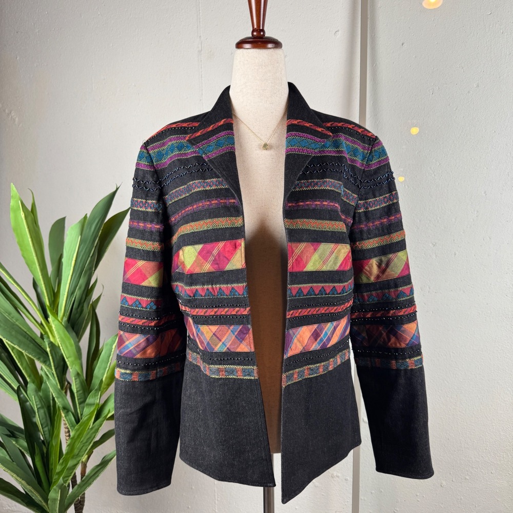 Festival Boho Eclectic Beaded Vintage 90's Coldwater Creek Blazer Womens 8